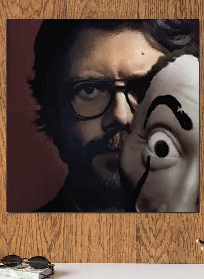 أتيك لوحة فنية بطبعة شخصية البروفسور من مسلسل Money Heist أزرق/أحمر/بيج 30x30سم - Image 2
