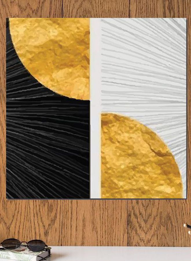 أتيك لوحة فنية جدارية مطبوعة أبيض/أسود/أصفر 30x30سم - Image 2
