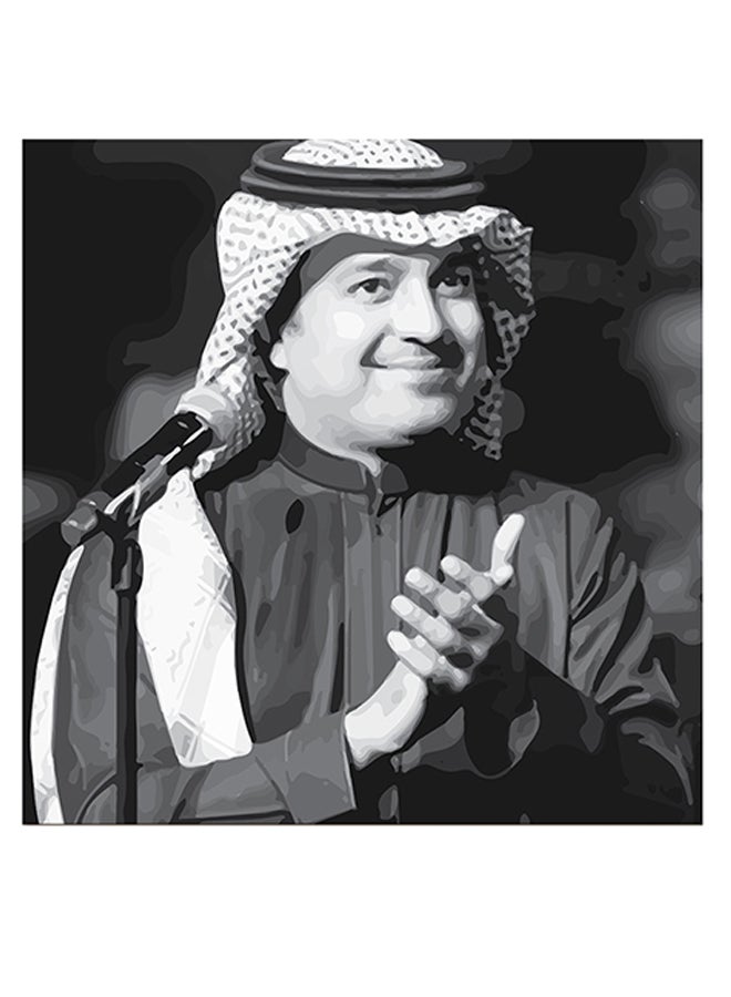 أتيك لوحة فنية خشبية لصورة راشد الماجد أسود/ رمادي/ أبيض 30x30سم  - Image 1