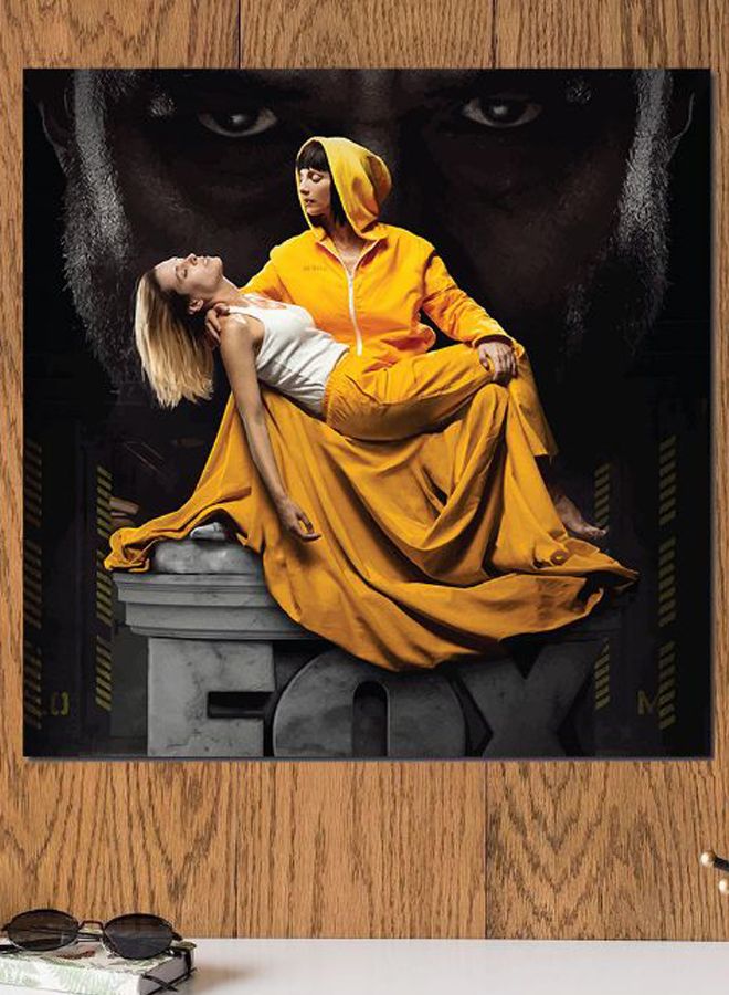 Atiq Locked Up Series Printed Wall Art Yellow/Black/White 30x30cm - Image 2