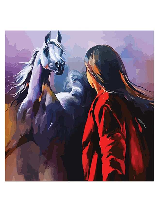 أتيك لوحة فنية لديكور الحائط بتصميم امرأة وحصان أحمر/ أرجواني/ أسود 30x30سم - Image 1