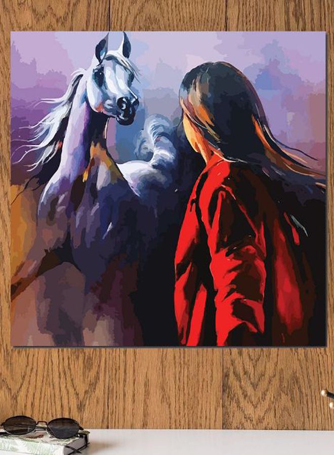 أتيك لوحة فنية لديكور الحائط بتصميم امرأة وحصان أحمر/ أرجواني/ أسود 30x30سم - Image 2