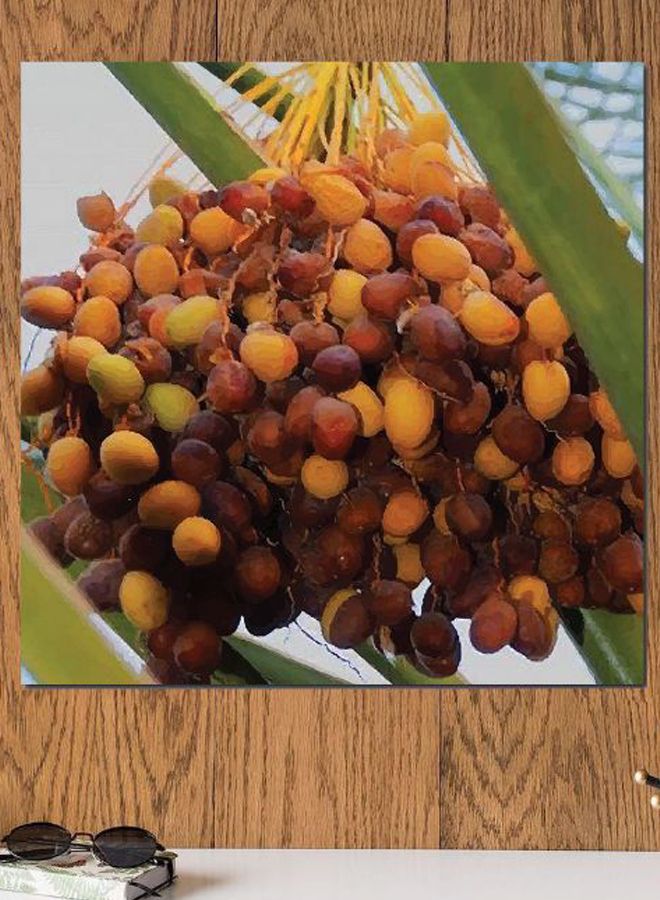 أتيك لوحة فنية بطبعة بذور النخيل أحمر / أصفر / أخضر 30x30سم - Image 2