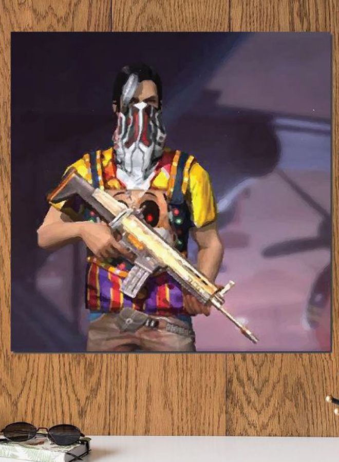 Atiq - PUBG Character Printed Wall Art Purple/Yellow/Brown 30x30cm - Image 1