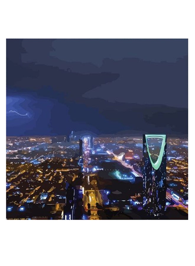 أتيك لوحة فنية تصور مدينة الرياض أزرق/أصفر/أخضر 30x30سم - Image 2