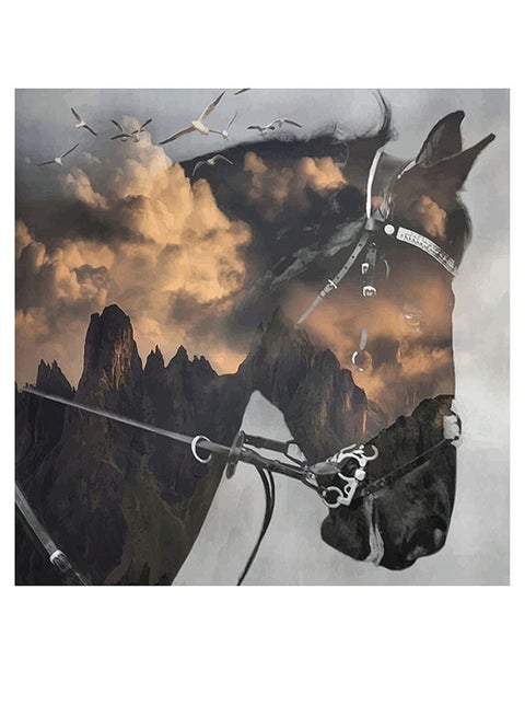 Horse Themed Wall Art Grey/Beige/Black 30x30cm