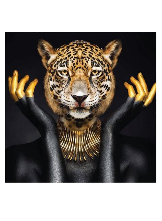 أتيك لوحة فنية بتصميم نمر أسود/ أصفر/ أبيض 30x30سم - Image 2