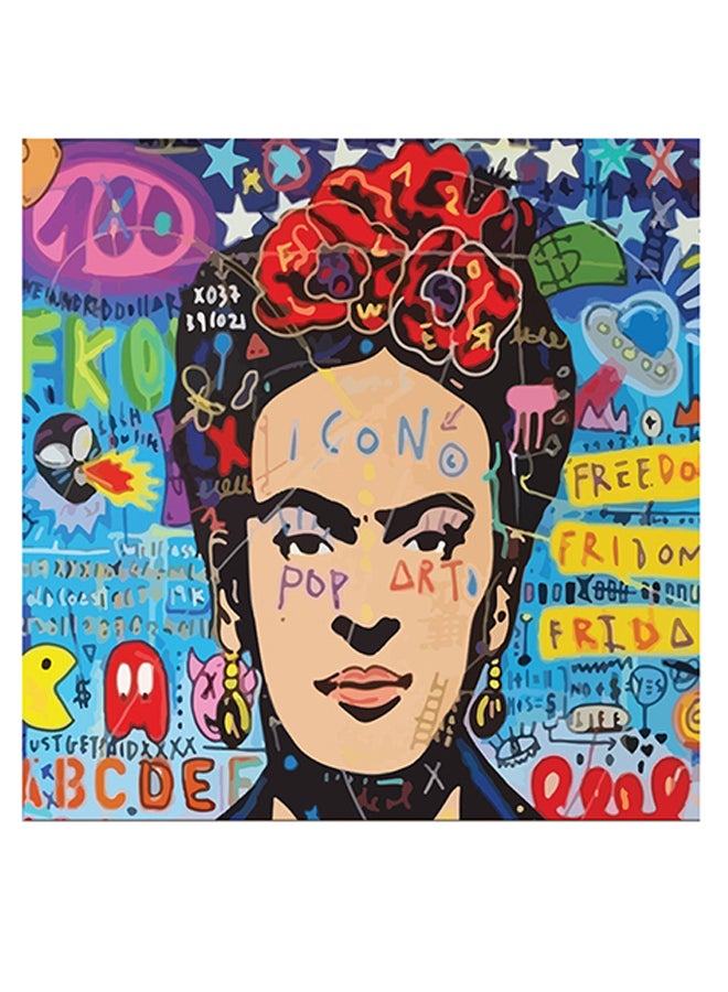 أتيك لوحة فنية بتصميم بأسلوب بوب أرت أزرق / أسود / بيج 30x30سم - Image 1