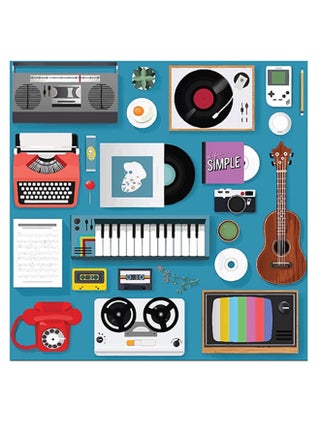 Old Time Icons Themed Wall Art Blue/Brown/White 30x30cm - v1601202467/N40373974A_1