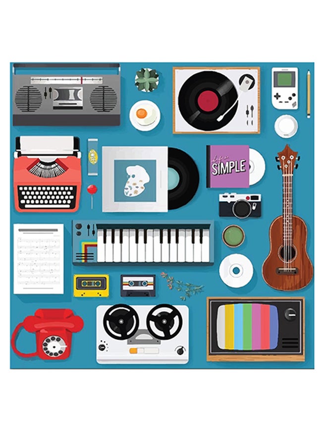 Old Time Icons Themed Wall Art Blue/Brown/White 30x30cm