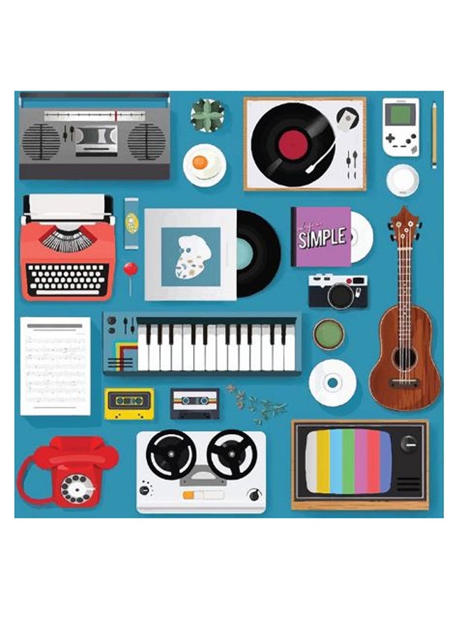 Old Time Icons Themed Wall Art Blue/Brown/White 30x30cm