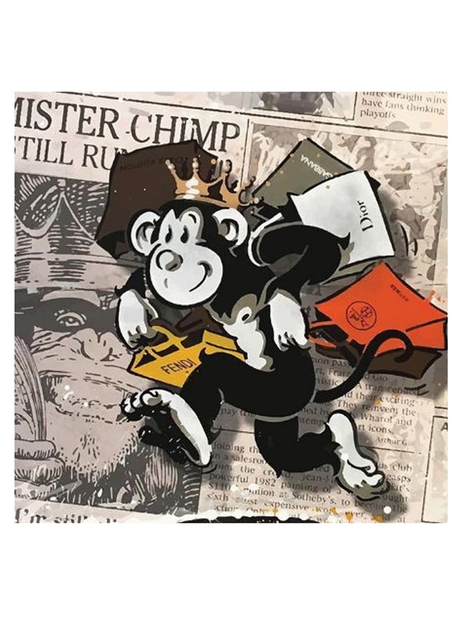 أتيك لوحة فنية بطابع قرد أسود/أبيض/بيج 30x30سم - Image 2