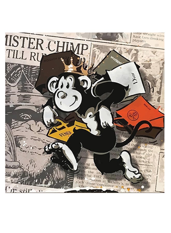 أتيك لوحة فنية بطابع قرد أسود/أبيض/بيج 30x30سم - Image 1