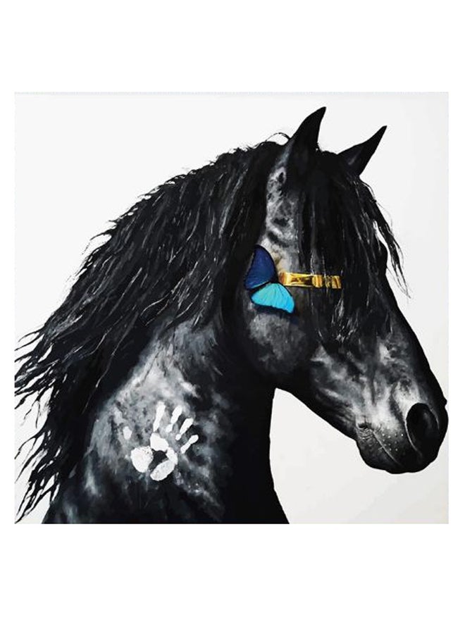 أتيك لوحة جدارية بتصميم حصان أبيض / أسود / أزرق 30x30سم - Image 2