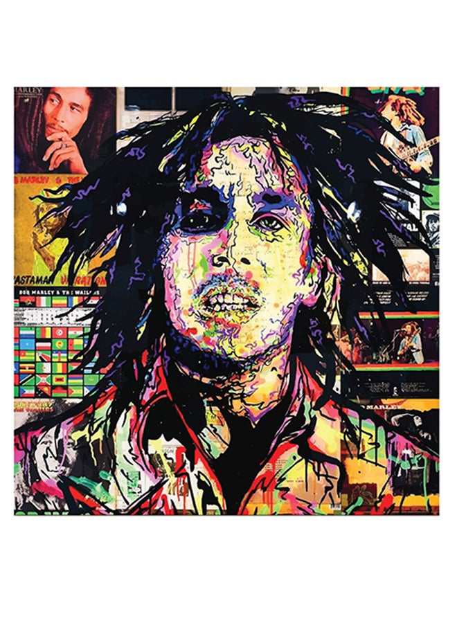 Atiq Bob Marley Themed Wall Art Black/Yellow/Pink 30x30cm  - Image 1