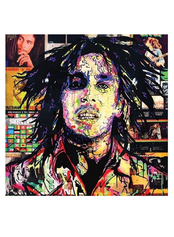 Atiq Bob Marley Themed Wall Art Black/Yellow/Pink 30x30cm  - Image 2