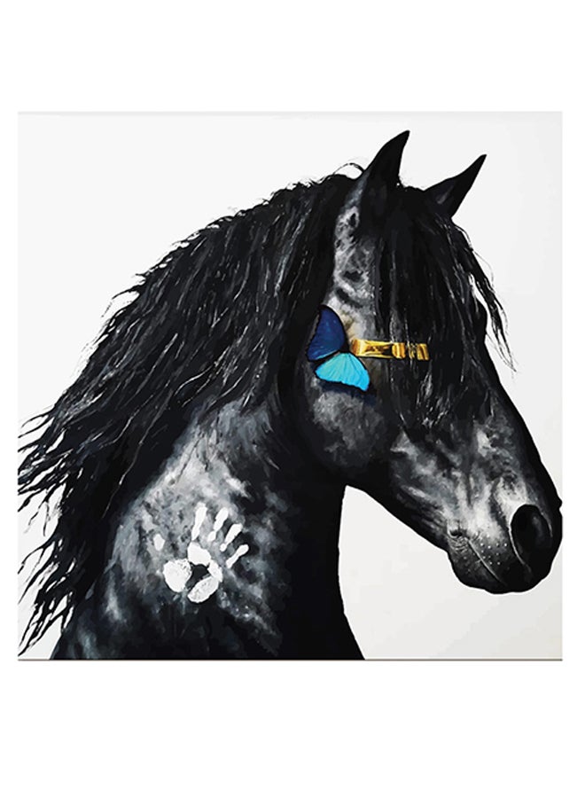 أتيك لوحة جدارية بتصميم حصان أبيض / أسود / أزرق 30x30سم - Image 1