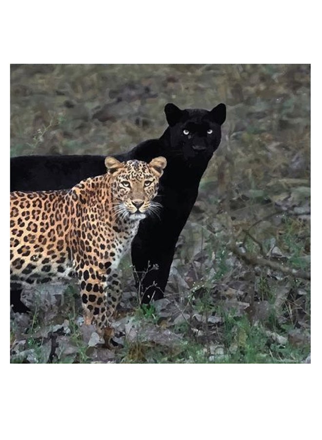 Atiq Leopard And Jaguar Themed Wall Art Green/Black/Yellow 30x30cm - Image 2