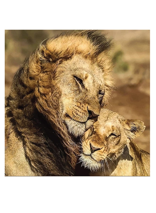 Atiq - Lions Themed Wall Art Beige/Brown/Green 30x30cm - Image 1