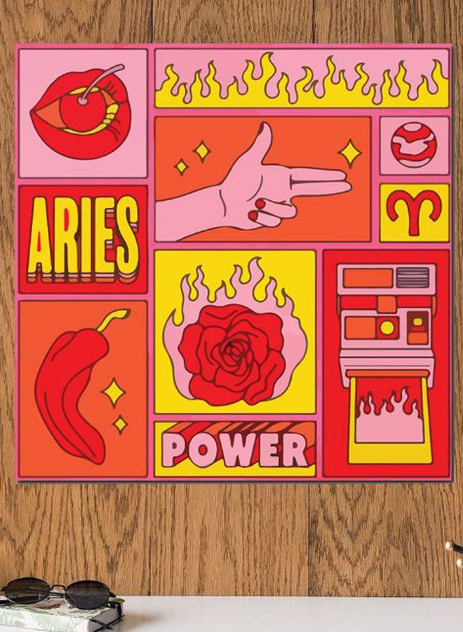 Atiq Aries Themed Wall Art Yellow/Orange/Pink 30x30cm - Image 2
