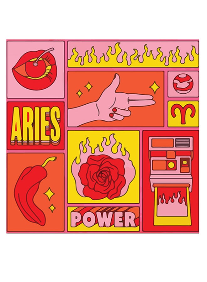 Atiq Aries Themed Wall Art Yellow/Orange/Pink 30x30cm - Image 1