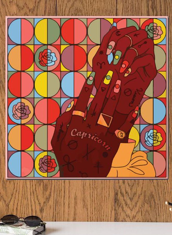 Atiq - Capricorn Themed Wall Art Red/Brown/Beige 30x30cm - Image 1