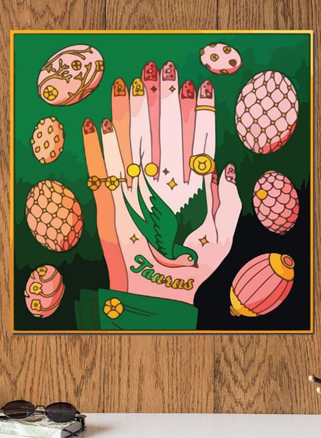 أتيك لوحة فنية لديكور الحائط مطبوع عليها Taurus أخضر/بيج/أصفر 30x30سم - Image 2