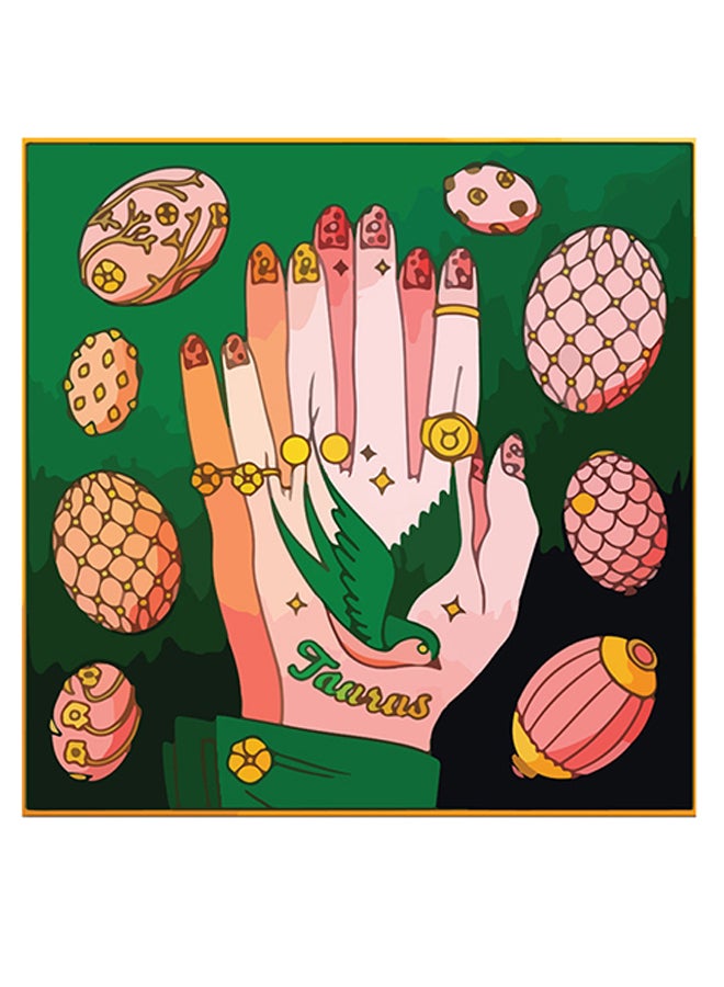 أتيك لوحة فنية لديكور الحائط مطبوع عليها Taurus أخضر/بيج/أصفر 30x30سم - Image 1