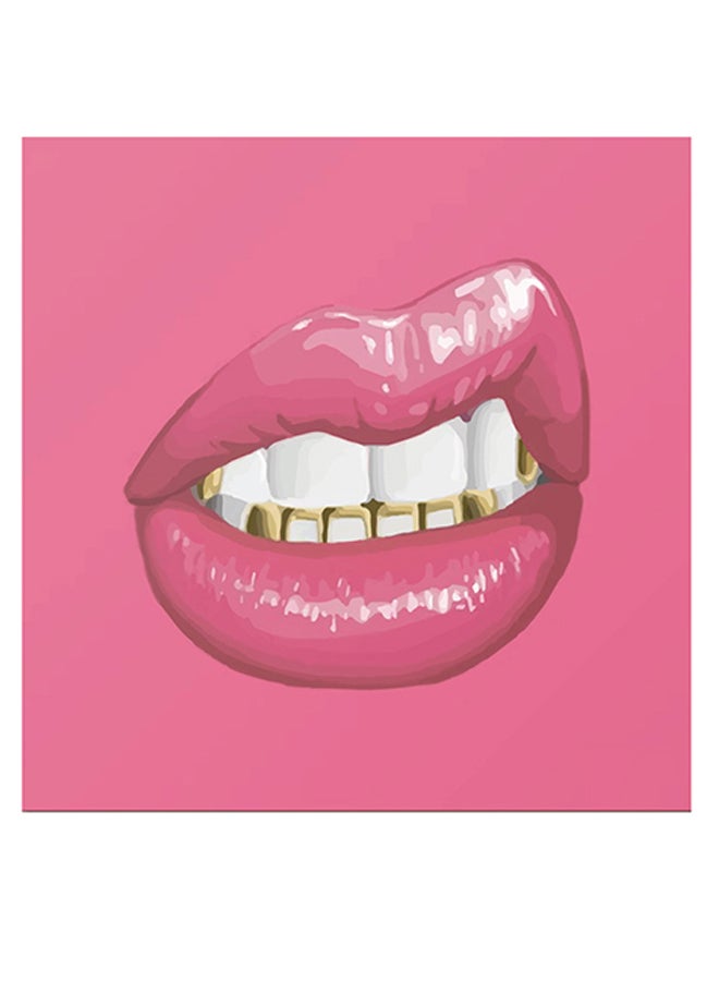 Atiq Lips Themed Wall Art Pink/White/Gold 30x30cm - Image 1