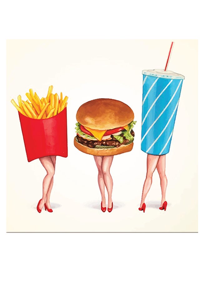 أتيك لوحة فنية بتصميم برجر وردي/أصفر/ أزرق 30x30سم - Image 1