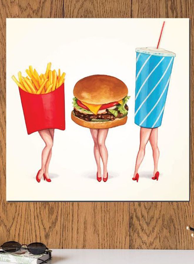 أتيك لوحة فنية بتصميم برجر وردي/أصفر/ أزرق 30x30سم - Image 2