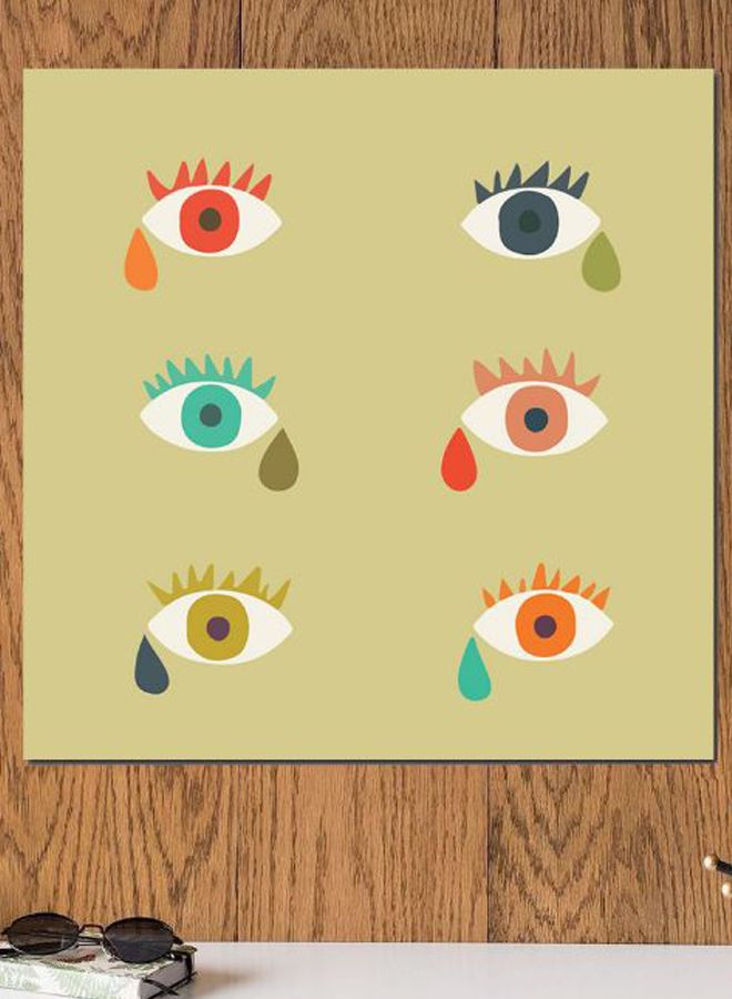 Atiq Colored Eyes Themed Wall Art Beige/Red/Blue 30x30cm - Image 2