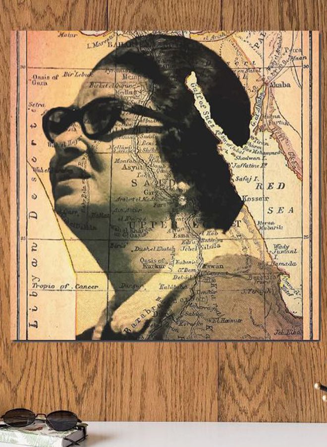 Atiq Umm Kulthum Themed Wall Art Beige/Black 30x30cm  - Image 2