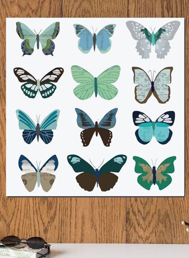 Atiq - Butterflies Themed Wall Art White/Green/Brown 30x30cm - Image 1
