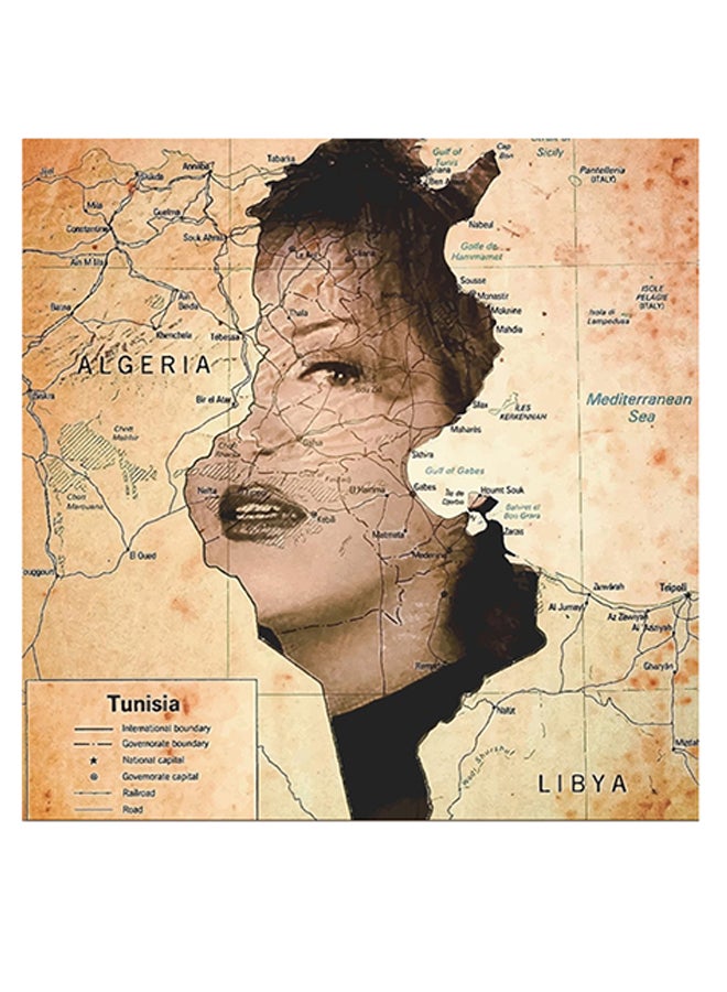Atiq Latifa Al-Tunisia Themed Wall Art Beige/Black/Blue 30x30cm  - Image 1