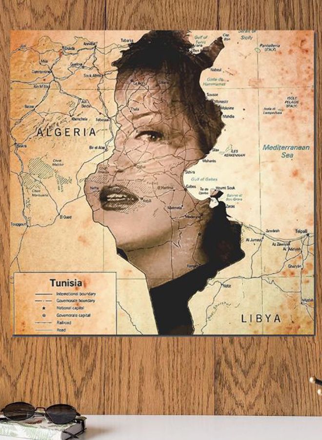 Atiq Latifa Al-Tunisia Themed Wall Art Beige/Black/Blue 30x30cm  - Image 2
