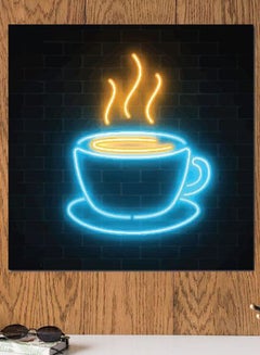 أتيك لوحة فنية لديكور الحائط بتصميم قهوة بألوان النيون أسود/ أصفر/ أزرق 30x30سم  - Image 2