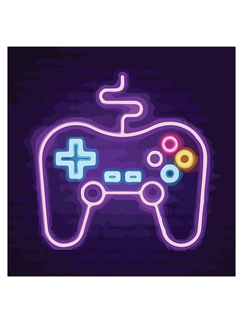 PlayStation Controller By Neon Themed Wall Art Purple/Blue/Yellow 30x30cm