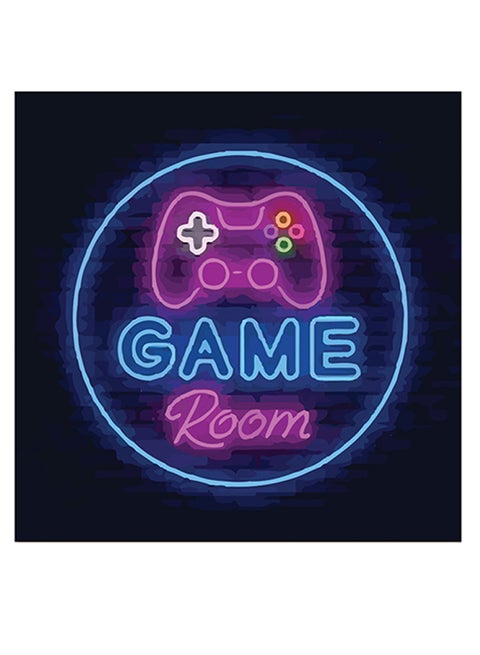 Game Room By Neon Themed Wall Art Blue/Yellow/Purple 30x30cm