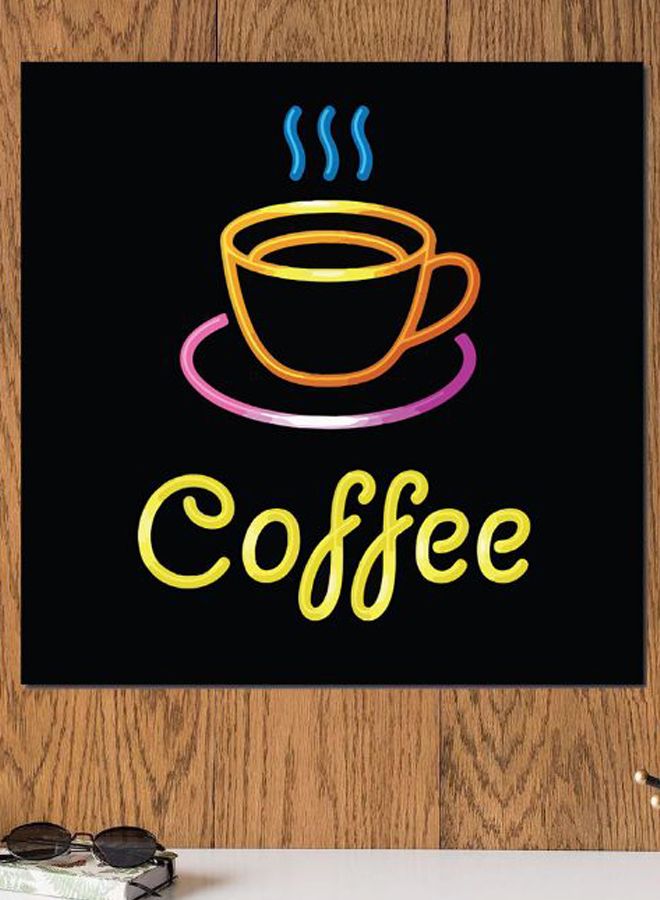 أتيك لوحة فنية بتصميم مستوحى من القهوة أسود/ أصفر/ أزرق 30x30سم - Image 2