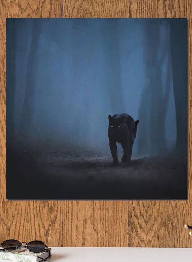 أتيك لوحة فنية بتصميم للنمر الأمريكي أزرق/ أسود/ أصفر 30x30سم - Image 2