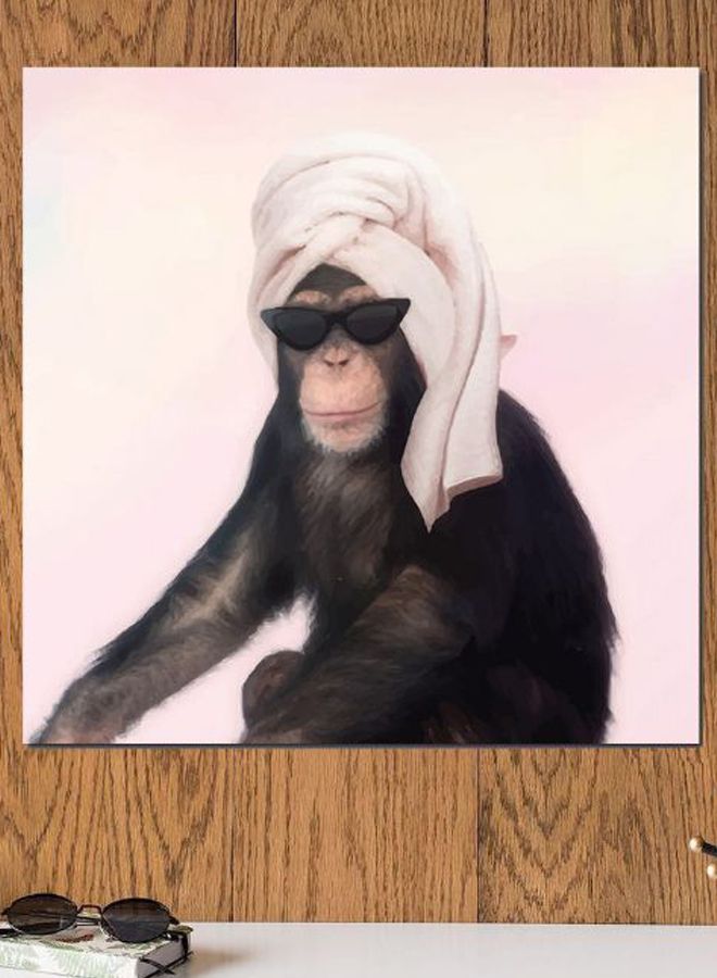 Atiq Cool Monkey Themed Wall Art Black/Pink/White 30x30cm - Image 2