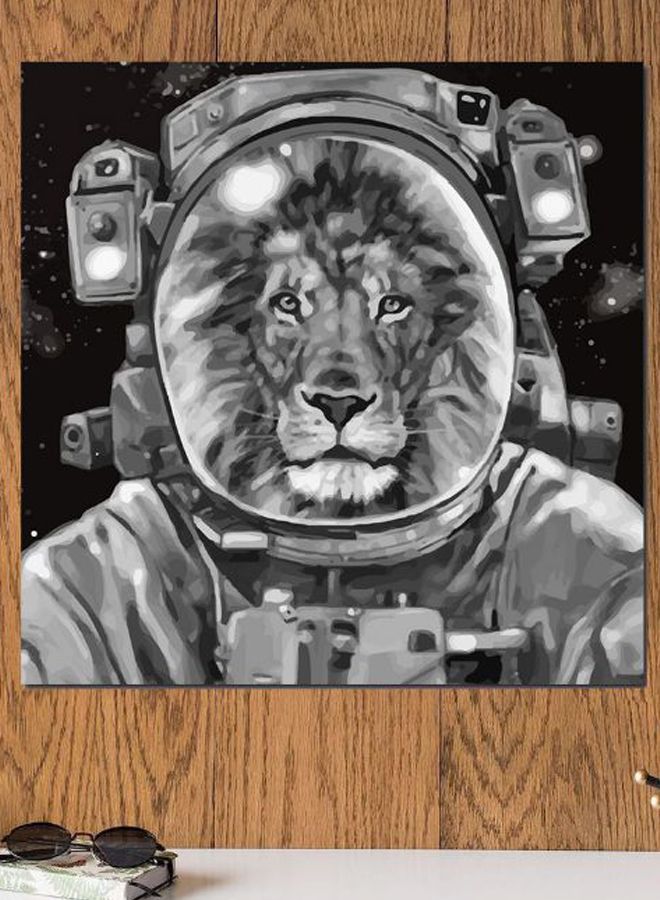 Atiq Astronaut Lion Themed Wall Art Grey/Black 30x30cm - Image 2