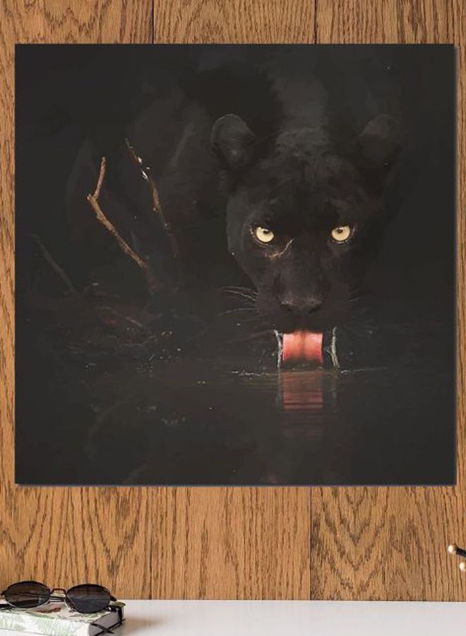 أتيك لوحة فنية بتصميم جاكوار أسود/ أصفر/ أحمر 30x30سم - Image 2