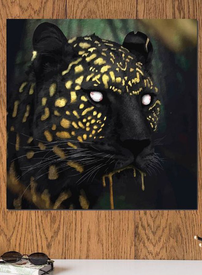 Atiq Leopard Themed Wall Art Black/Yellow/Green 30x30cm - Image 2
