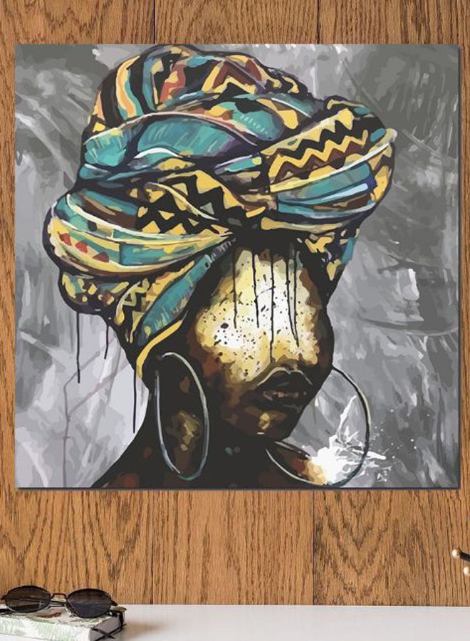 Atiq - Women Themed Decorative Wall Art Grey/Blue/Brown 30x30cm - Image 1