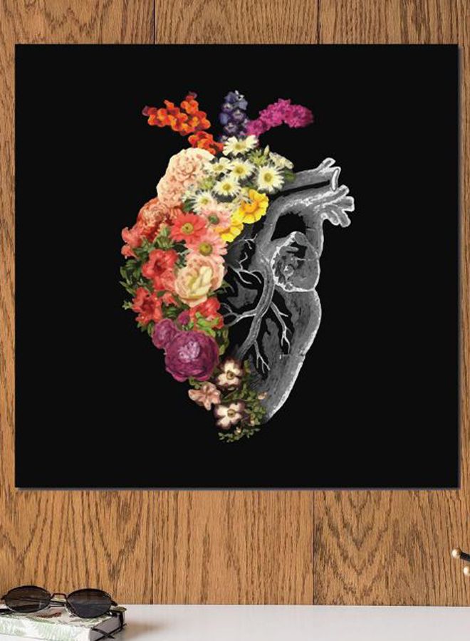 Atiq Heart Themed Wall Art Black/Grey/Yellow 30x30cm - Image 2