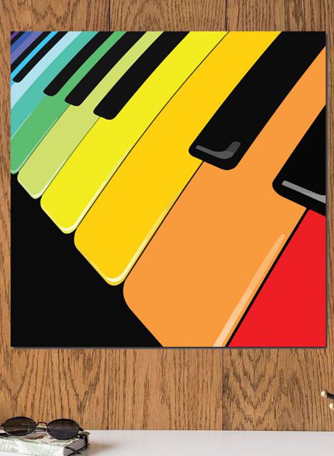 أتيك لوحة فنية جدارية بتصميم بيانو أصفر\برتقالي\أسود 30x30سم - Image 2