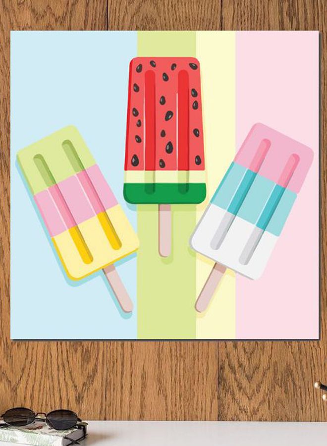 أتيك لوحة لديكور الحائط بتصميم مستوحى من الآيس كريم أصفر/ وردي/ أحمر 30x30سم - Image 2