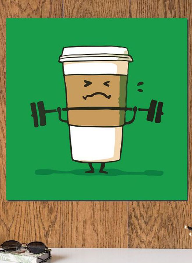 Atiq - Coffee Themed Printed MDF Wall Art Green/Brown/White 30x30cm - Image 1